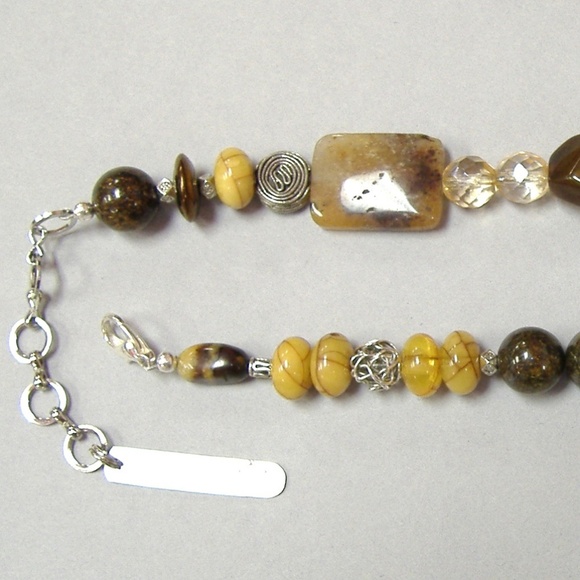 Brown Gemstone Beaded Necklace Chunky Jasper Tigers Eye Handmade Unique New Gift - Picture 3 of 5